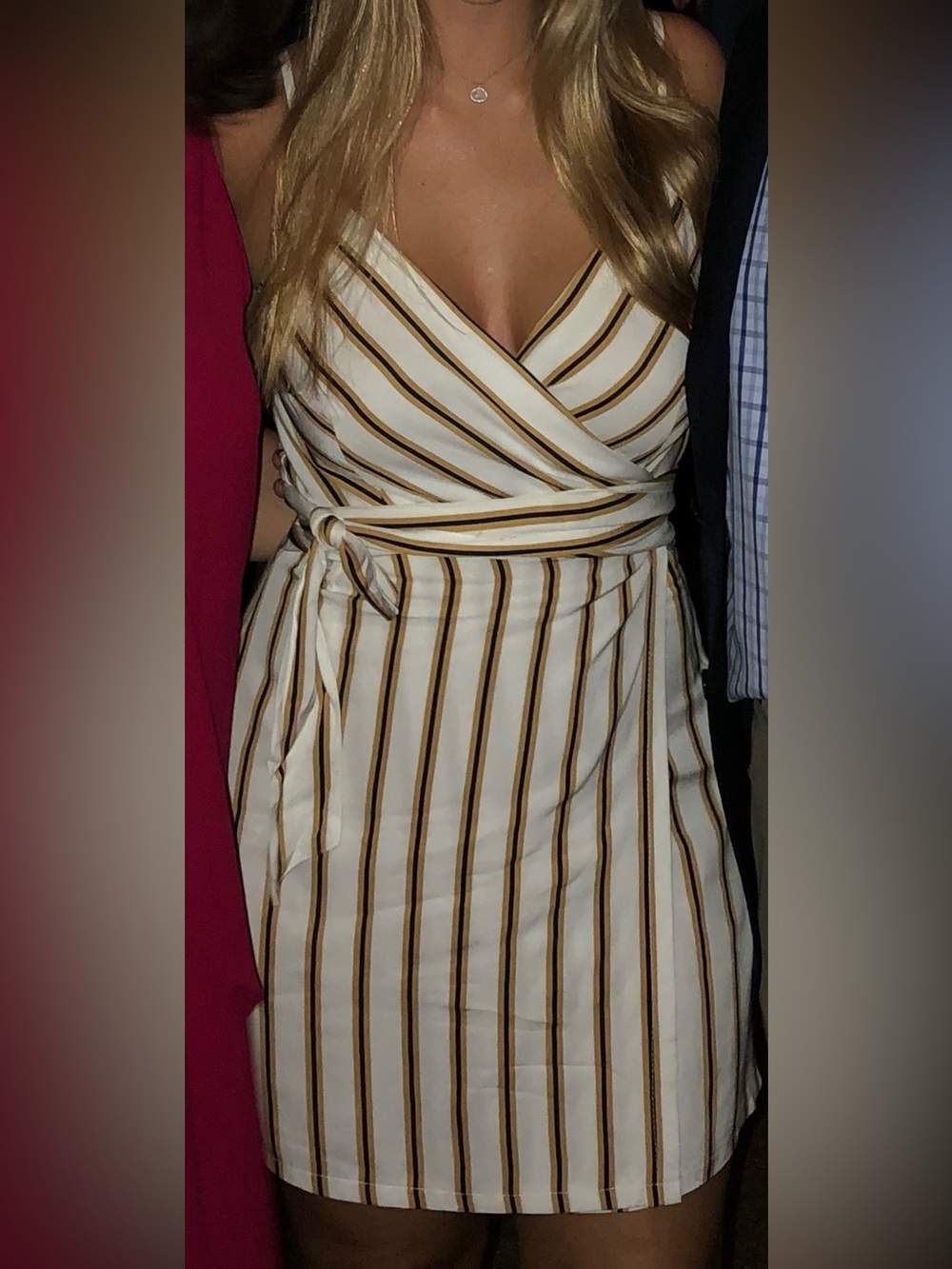 Dress Forum Striped Wrap Mini Dress in Cream